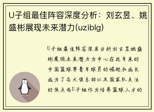 U子组最佳阵容深度分析：刘玄昱、姚盛彬展现未来潜力(uziblg)